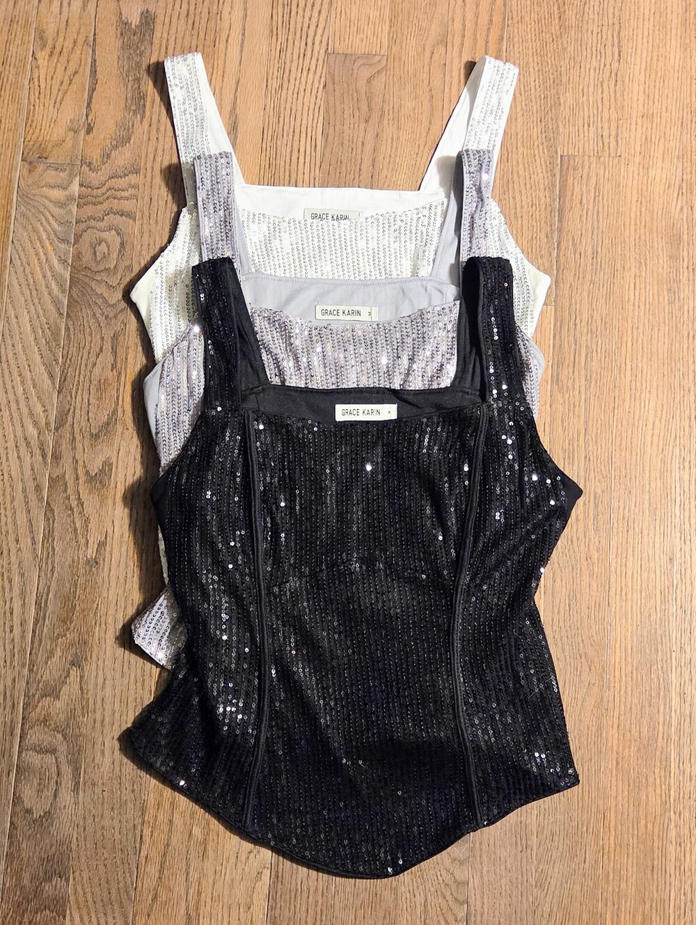 3 GRACE KARIN Sequins Bustier Tank Tops Sz Med.